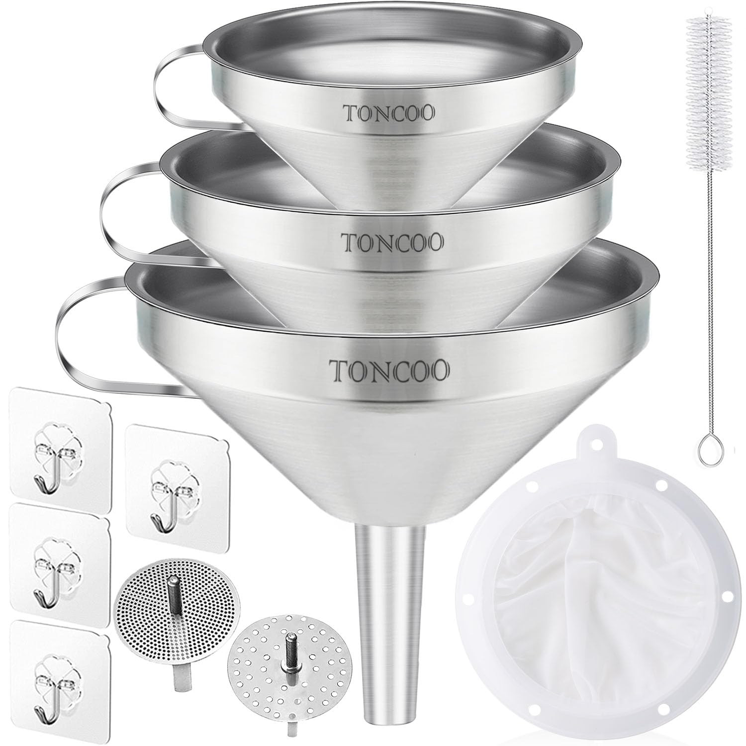 3 Pack Stainless Steel Funnels for Kitchen Use, Food Grade Cooking Funnel with 3 Strainer, Kitche... | Amazon (US)
