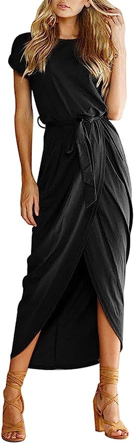 Yidarton Women's Casual Short Sleeve Slit Solid Party Summer Long Maxi Dress | Amazon (US)