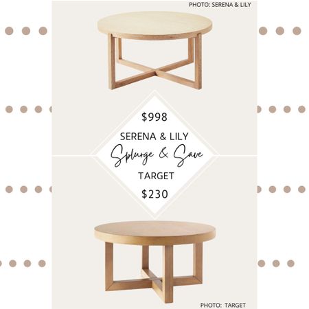 🚨New Find🚨 Serena and Lily’s Clifton Coffee Table features an x-base and a round top; it’s is made of oak with a cerused finish, and the minimalist design makes it extremely versatile. 

Target’s Rose Park Round Wood Coffee Table is designed with Studio McGee and also features an x-base and round top. It’s made of wood and wood veneer and the neutral shade pairs well with a variety of home decor styles.

#serenaandlily #coastal #decor #homedecor #lookforless #copycat #dupe #lookalike #coffeetable #table #target #targetfinds #targethome #targetstyle #coastalhome #furniture #livingroom.  Coastal coffee table. Serena and Lily Clifton Coffee Table dupe. Serena and Lily Look for less.  Target finds. Target dupes. Target home. Target decor. Target style. Coastal living room.  Serena and Lily living room.  Serena and Lily look alike. 

#LTKSale #LTKhome #LTKsalealert