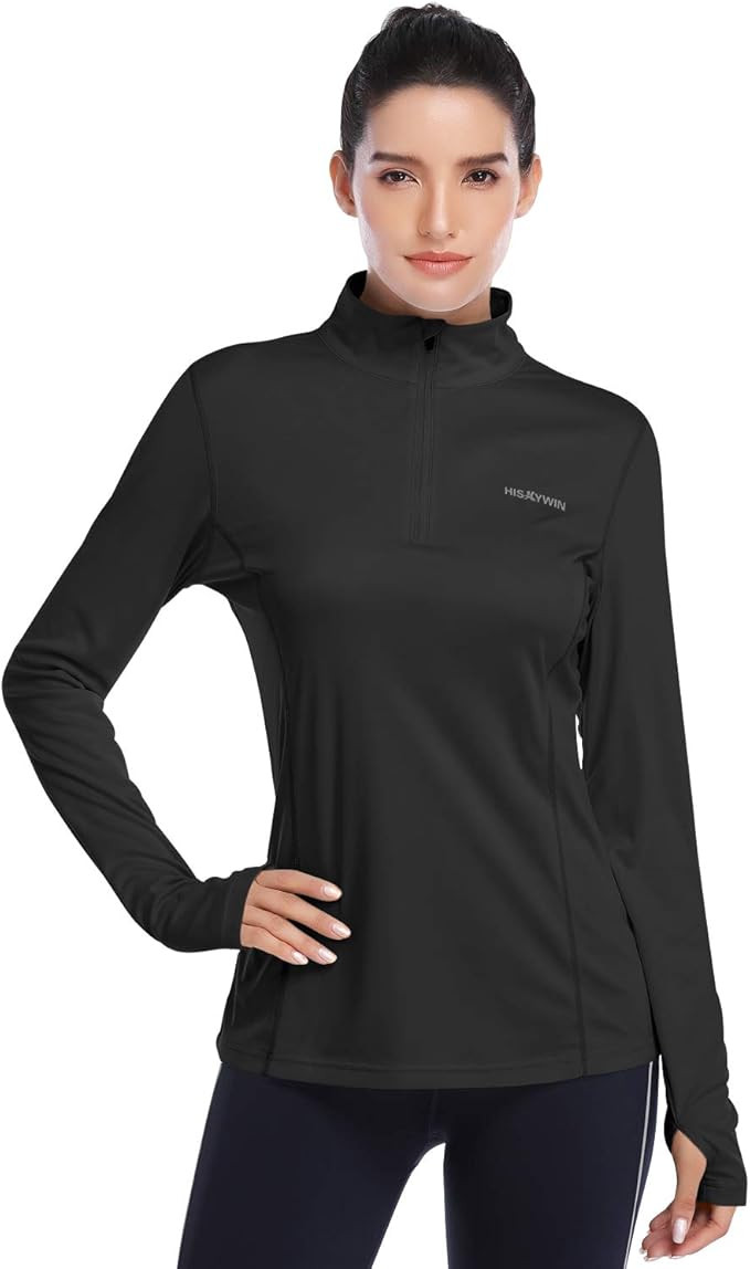 HISKYWIN Womens UPF 50+ Sun Protection Tops Long Sleeve Half-Zip Thumb Hole Outdoor Performance W... | Amazon (US)