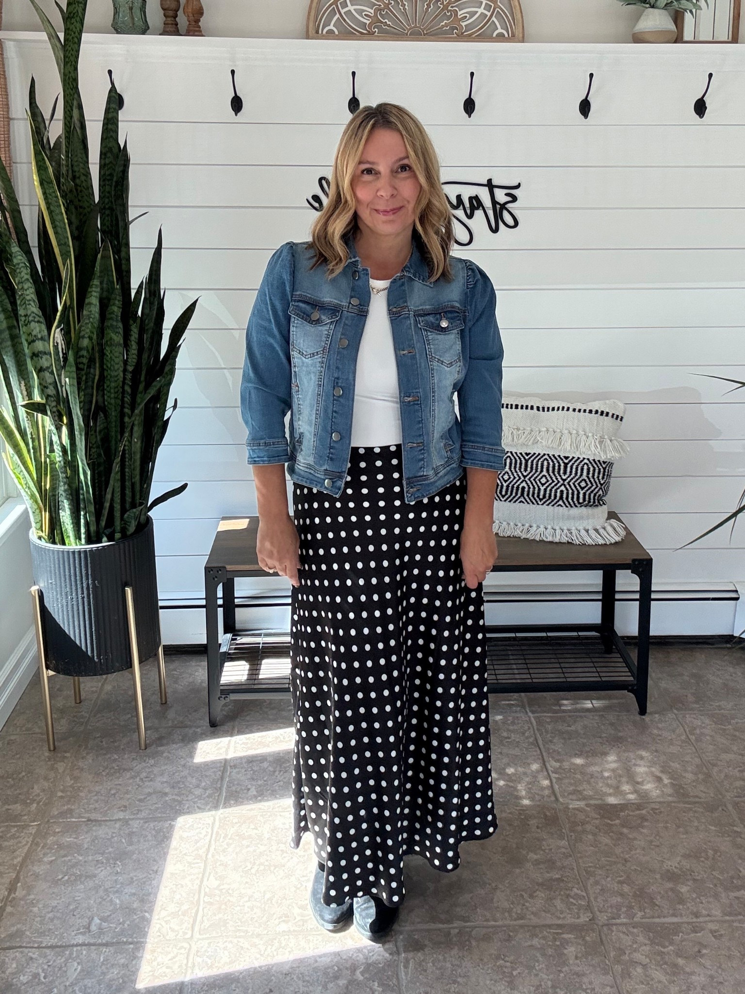 Spring outfit idea, work wear, teacher. I’m in a medium skirt and large denim jacket and tee

#LTKWorkwear #LTKOver40 #LTKMidsize