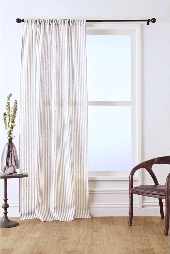 Solino Home Striped Linen Curtain 52 x 84 Inch – Amalfi Stripe Lightweight Rod Pocket Curtain ... | Amazon (US)