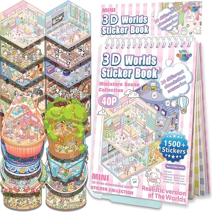 Sticker Book Activity, 20 Sets (1500+) DIY 3D Scene Stickers, Reusable Sticker Book, Mix and Matc... | Amazon (US)