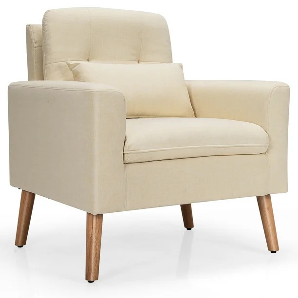 Costway  Accent Chair Upholstered Linen Armchair Sofa Chair w/Waist Pillow Beige - Walmart.com | Walmart (US)