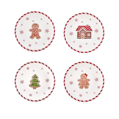Bico Traditional Christmas Gingerbread Man Salad Plates Set of 4, 8.75 Inch Ceramic Dessert Plates for Salad, Appetizer, Side Dishes, Microwave and Dishwasher Safe, Gift for Housewarming and Christmas | Amazon (US)