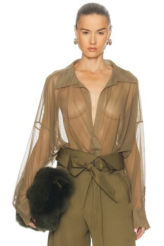 Norma Kamali Super Oversized Boyfriend Shirt Bodysuit in Neutral | FWRD 