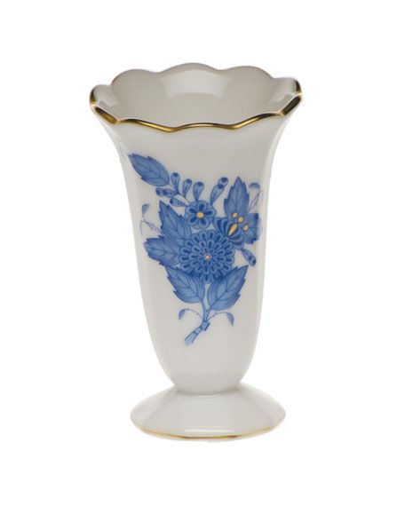 Herend Chinese Bouquet Blue Scalloped Bud Vase | Neiman Marcus