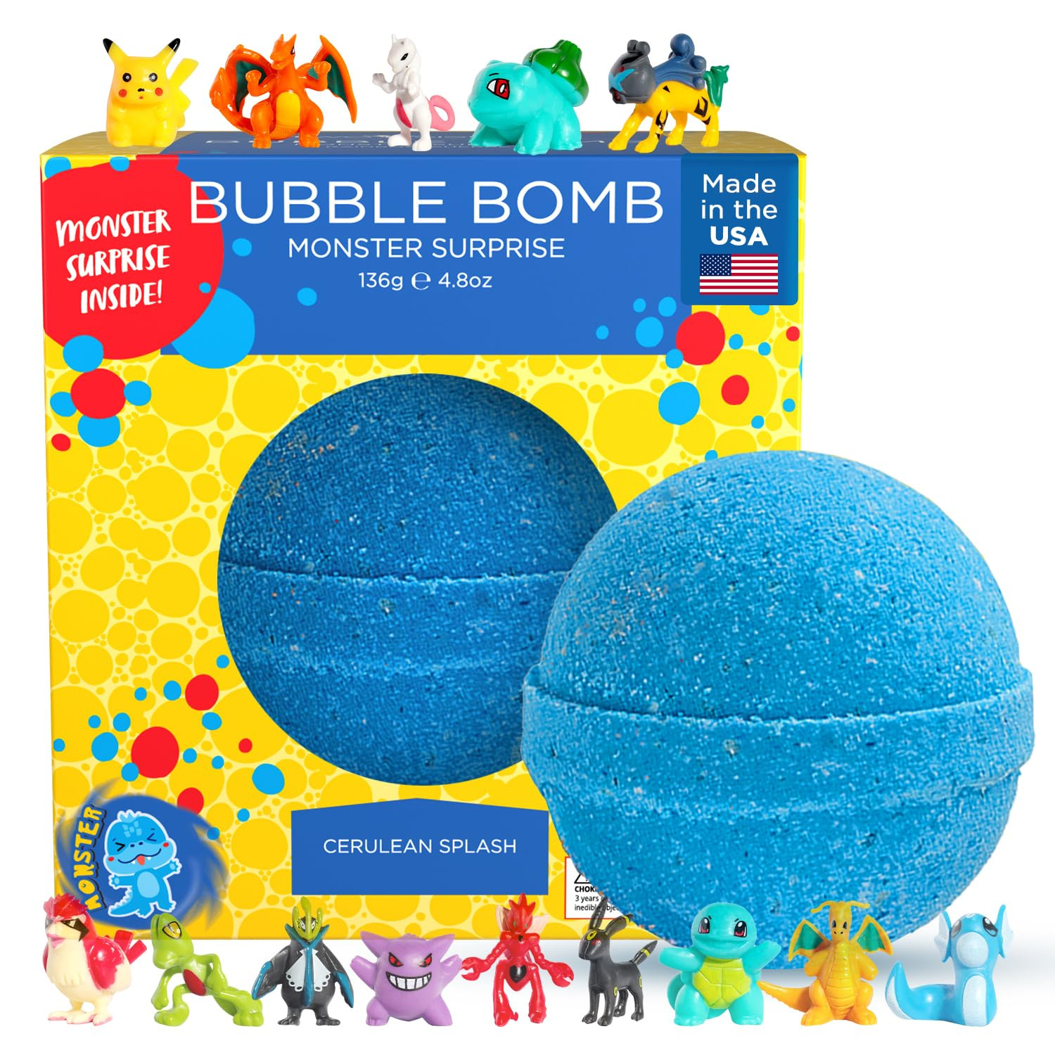 Poke Monster Bath Bomb for Kids with Surprise Toys Inside (1 Pack) - Large Bubble Bath Bombs for ... | Amazon (US)