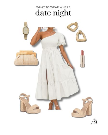Spring date night outfit idea. I love this one shoulder dress and raffia heels for a fun spring look. 

#LTKSeasonal #LTKbeauty #LTKstyletip