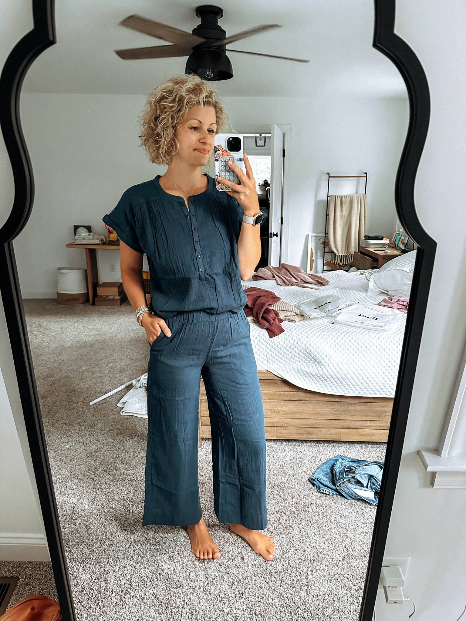 Comfiest organic cotton set 😍💙 
Perfect for traveling ✈️
Nursing friendly. 

Top: oversized, TTS
Bottoms: size up if in between or want roomier feel. 

#LTKTravel #LTKFindsUnder100
