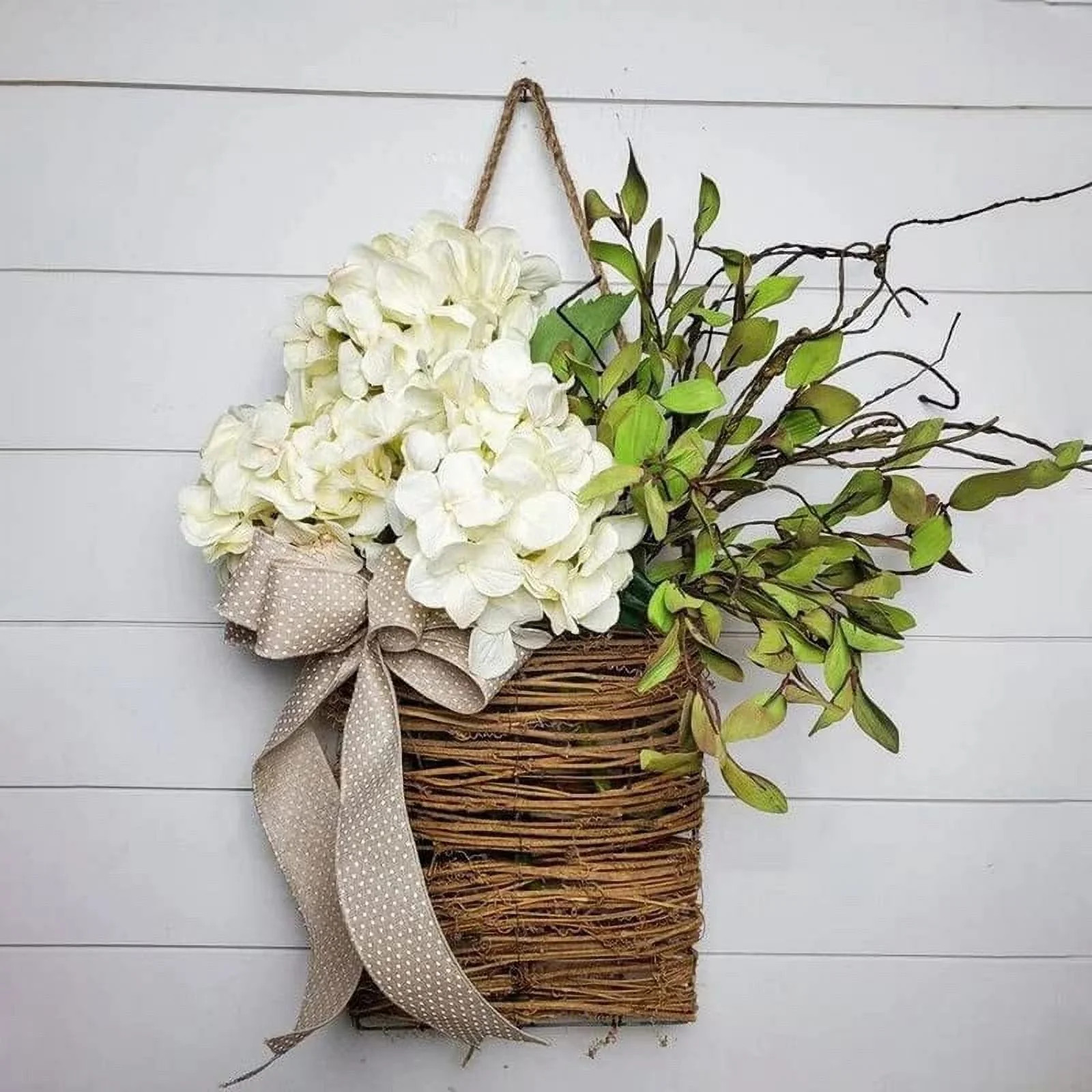 Spring Wreath Basket Wreath for Front Door Hanging Basket Fake Flower Garland Farmhouse Artificia... | Walmart (US)