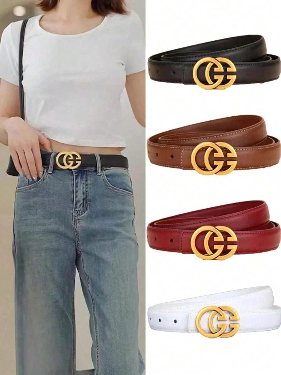 1pc Fashion Double G Buckle Leather Belt For Women Luxury Designer Style Waist Strap Versatile Dr... | Walmart (US)