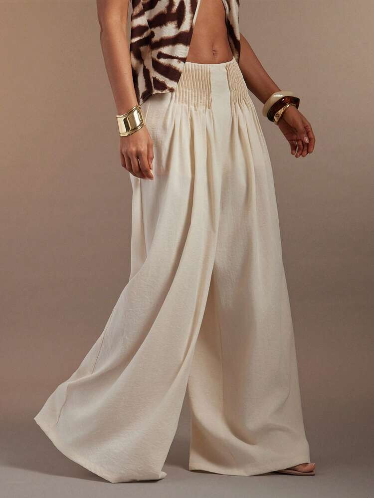 Hauture Women's Sexy Casual Pleated Relaxed Wide Leg Linen Pants | SHEIN