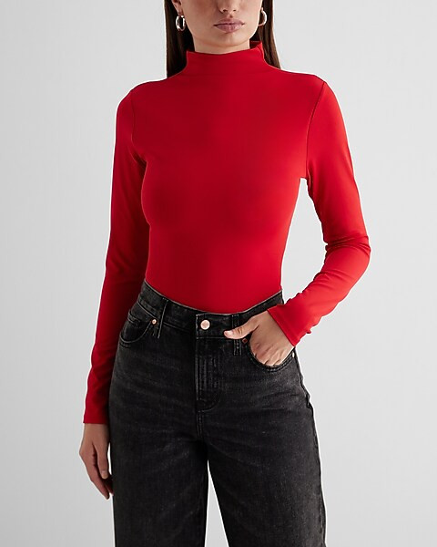 Body Contour High Compression Mock Neck Long Sleeve Bodysuit | Express