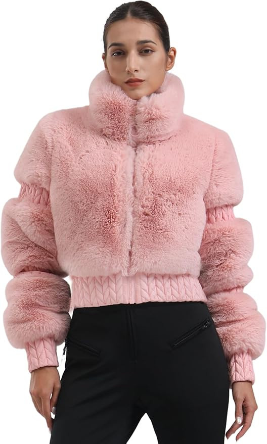GSOU SNOW Women Ski Jacket Faux Fur Snowboard Coat Snow Cropped Jacket Winter Outdoor Warm | Amazon (US)