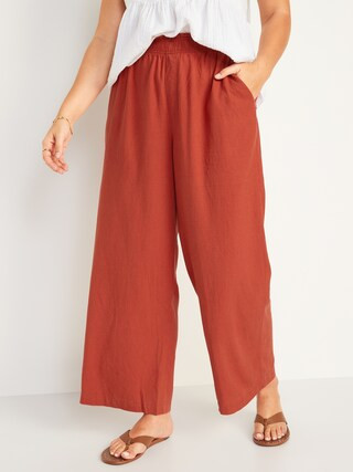 High-Waisted Lettuce-Edge Linen-Blend Culotte Pants for Women | Old Navy (US)
