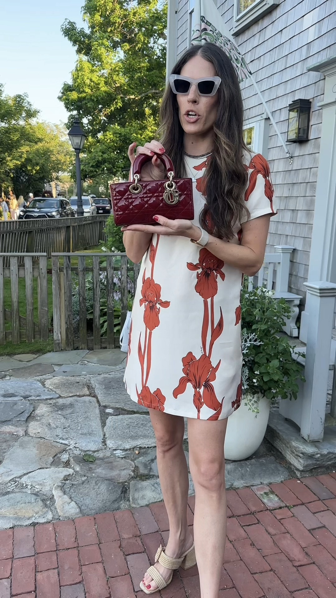 A gorgeous La DoubleJ dress with the most beautiful burgundy colored Lady Dior and Loewe sunglasses. 