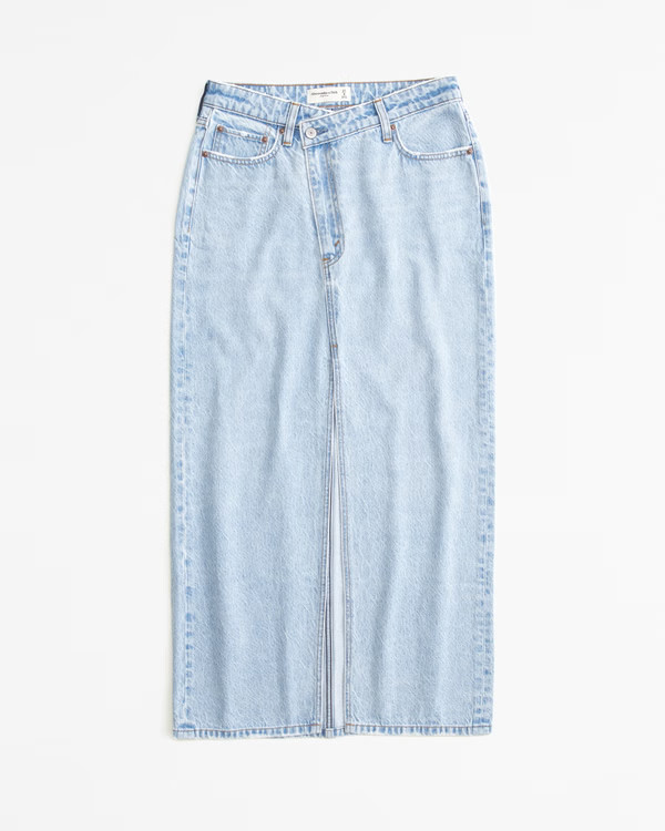 Denim Criss-Cross Waistband Maxi Skirt | Abercrombie & Fitch (US)