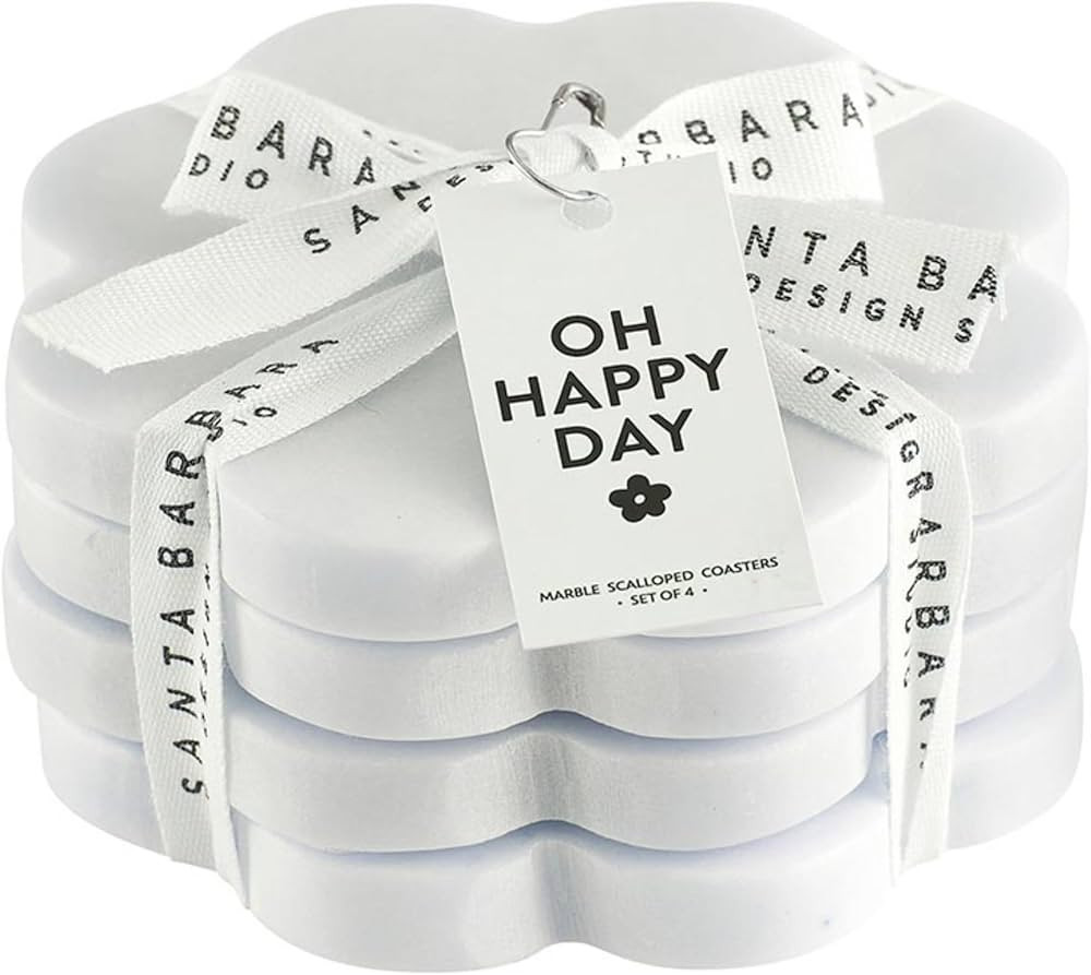 Santa Barbara Design Studio Coaster Set Scalloped Edged Coasters, Set of 4, White Marble | Amazon (US)