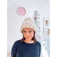 Oversized Chunky Knit Pompom Beanie | Sumptuous Yarn Winter Hat Knitwear Headwear | Etsy (US)