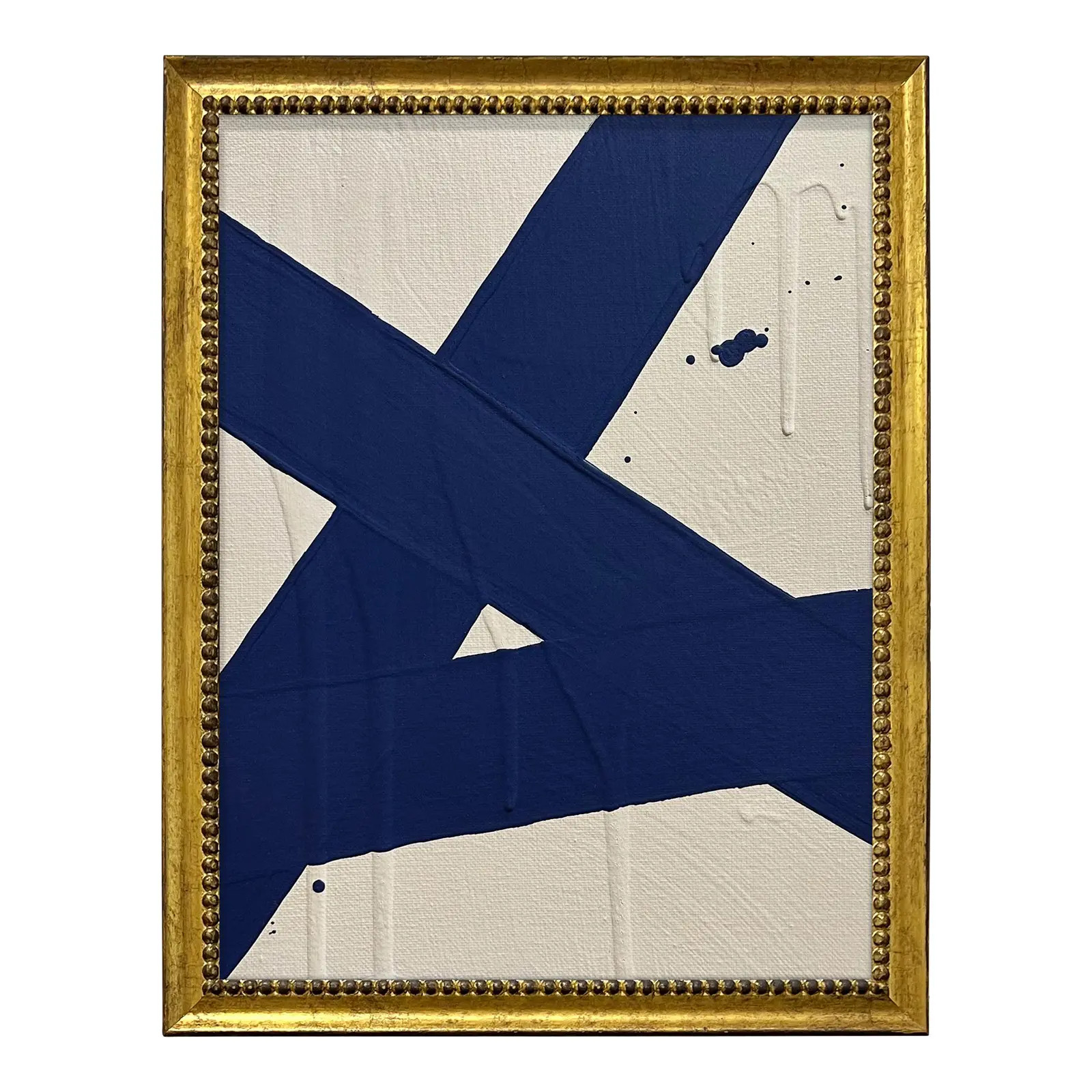 Ron Giusti Mini Abstract Cream Navy Acrylic Painting | Chairish