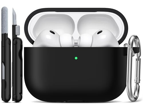 R-fun for AirPods Pro 3 Case (2025), Soft Silicone Protective Case Cover Compatible with Apple AirPods Pro 3rd Generation (USB-C Cable) for Women Men with Cleaning Kit and Keychain, Black | Amazon (US)