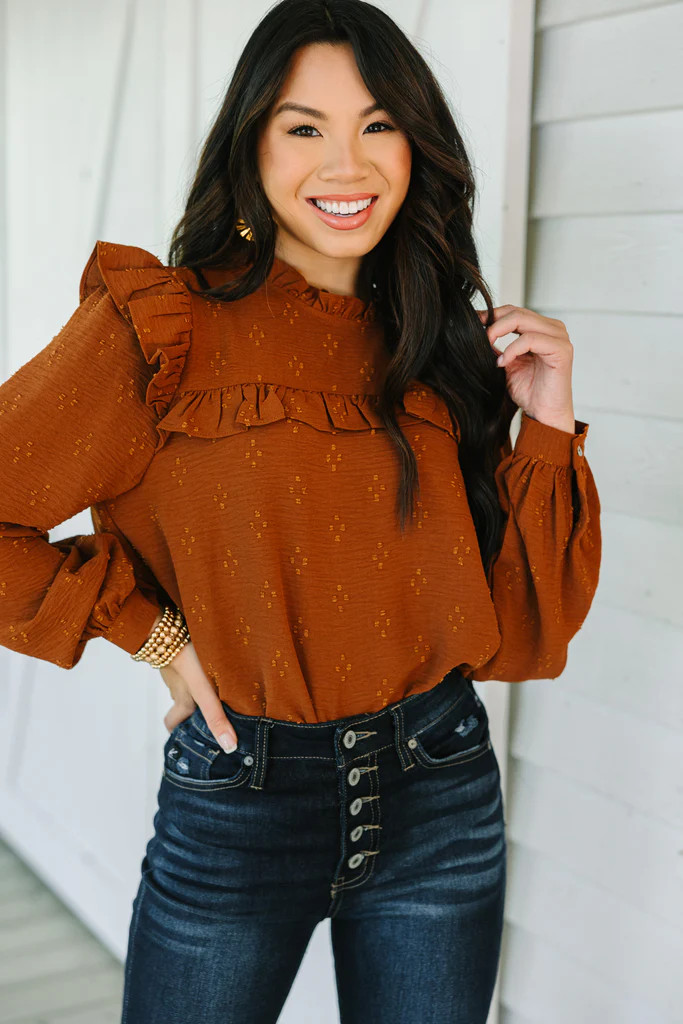 Romantic History Brown Ruffled Blouse | The Mint Julep Boutique