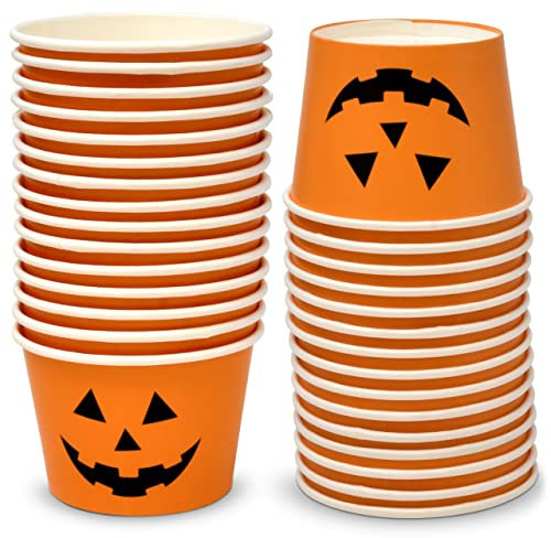 Gift Boutique 48 Halloween Treat Snack Cups 10oz Jack O Lantern Disposable Paper Cup Dessert Ice Cream Bowl Orange & Black Pumpkin Face Party Supplies | Amazon (US)