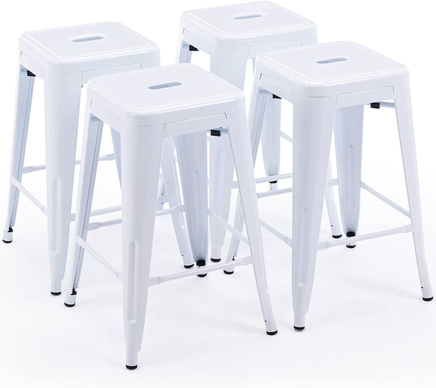 Vogue Furniture Direct 24" White Backless Metal Bar Stools Indoor-Outdoor Counter Height Stool wi... | Amazon (US)