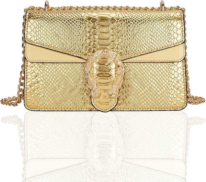 KOPNUR Women's Snake Print Crossbody Shoulder Bag PU Leather Satchel Chain Purse Evening Clutch H... | Amazon (US)
