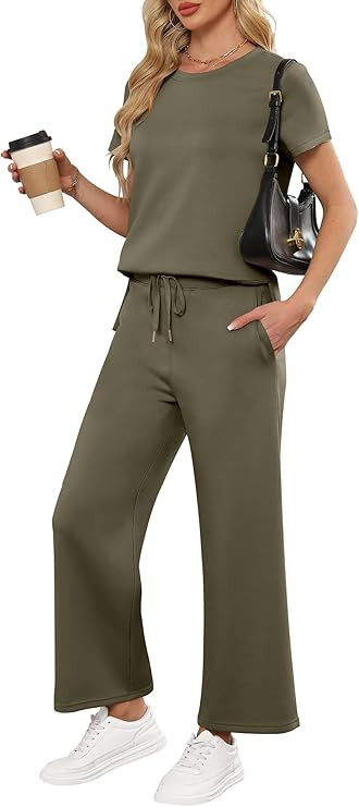 ANRABESS Women 2 Piece Lounge Sets Summer Travel Sweat Outfits Short Sleeve Wide Leg Casual Match... | Amazon (US)