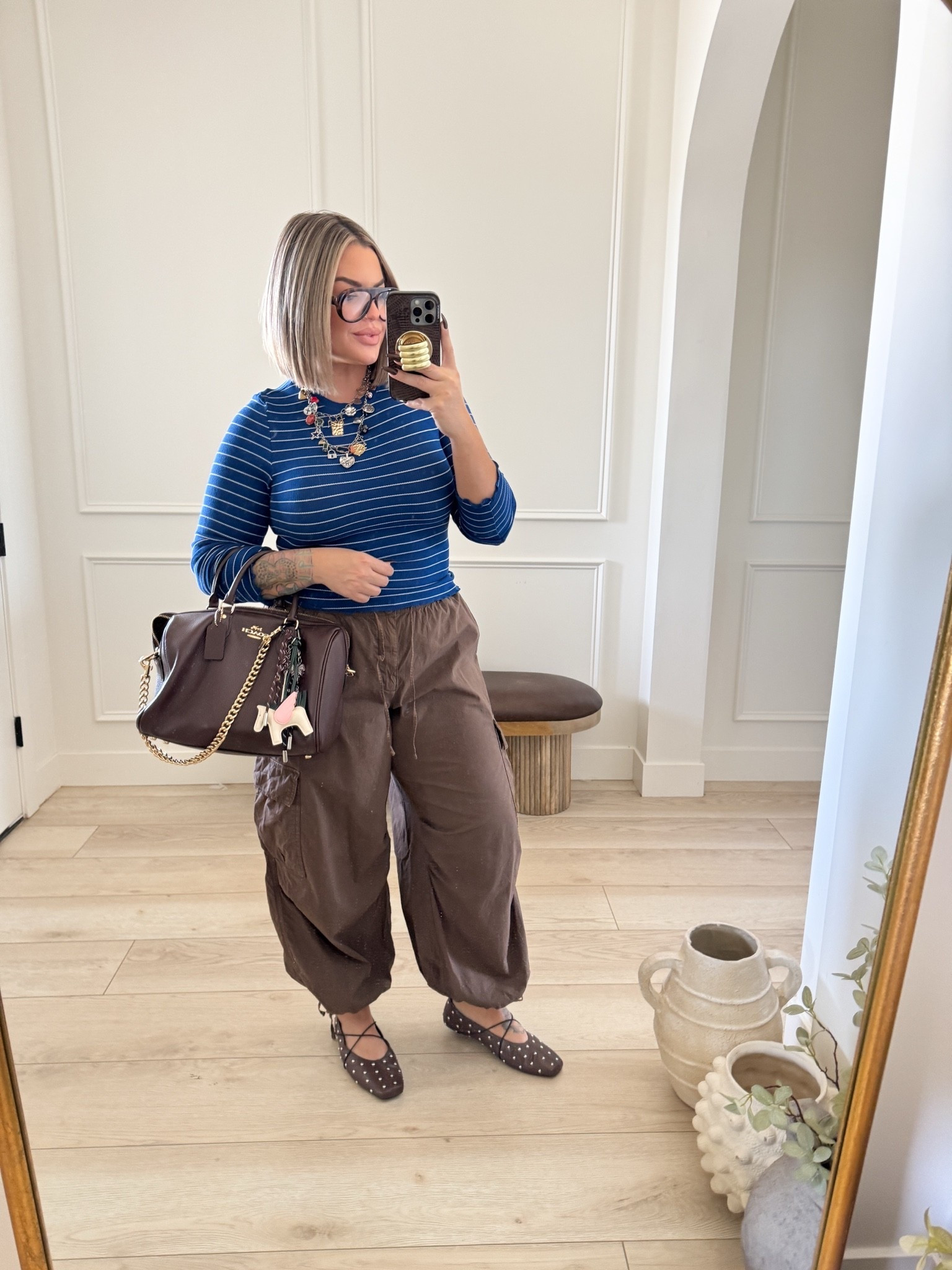 Pants and top L 
Shoes linked similar mine are old 
This coach is “the it bag” for me for fall it’s soooo good !! The price is also great for the quality you are getting!