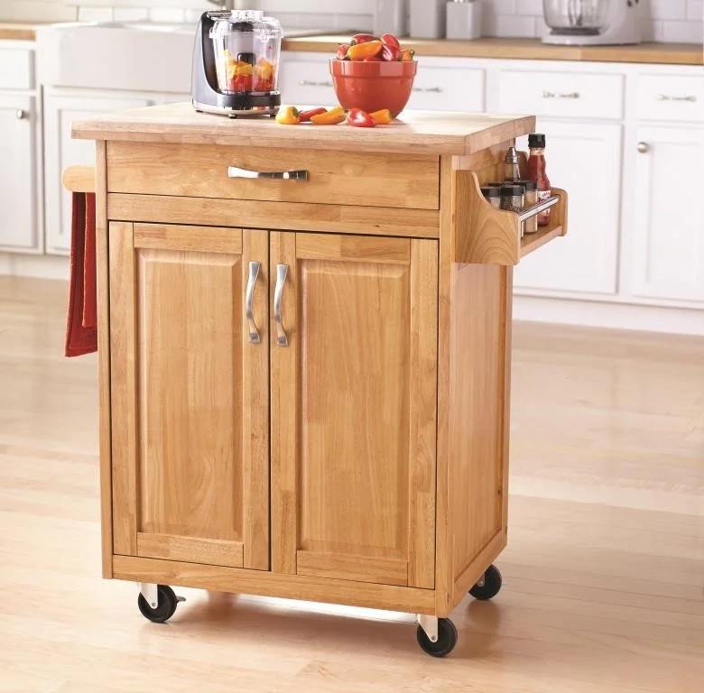 Mainstays Kitchen Island Cart with Drawer, Spice Rack, Towel Bar, Butcher Block Top, Natural | Walmart (US)
