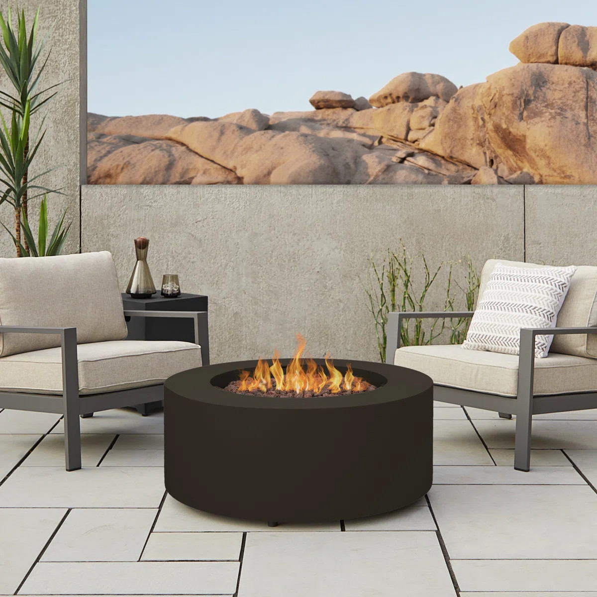 AEGEAN 36" Round Steel Propane or Natural Gas Fire Pit Table by Real Flame | Wayfair North America