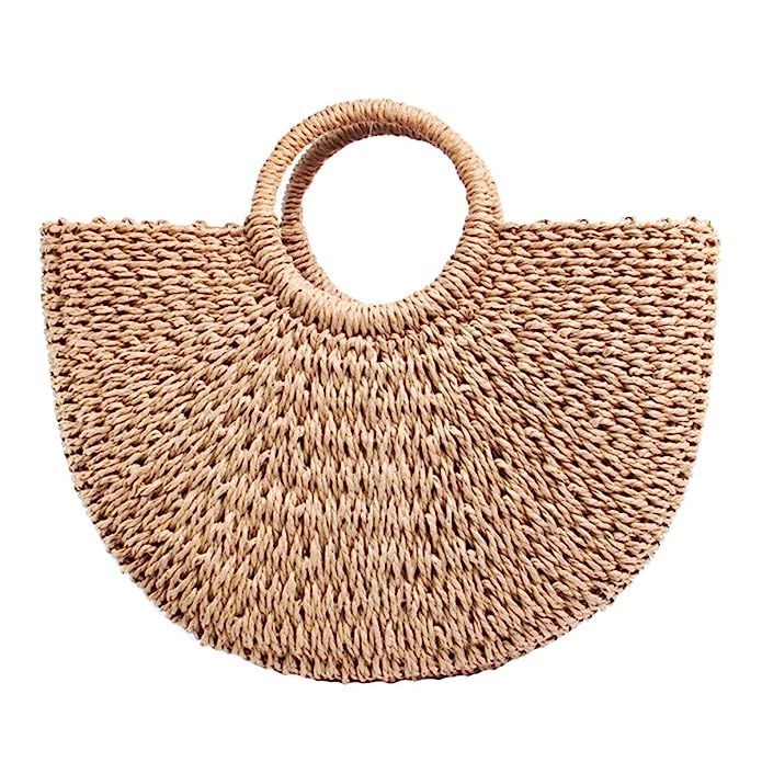 Straw Bags for Women, Hand-woven Straw Large Hobo Bag Round Handle Ring Toto Retro Summer Beach bag | Amazon (US)