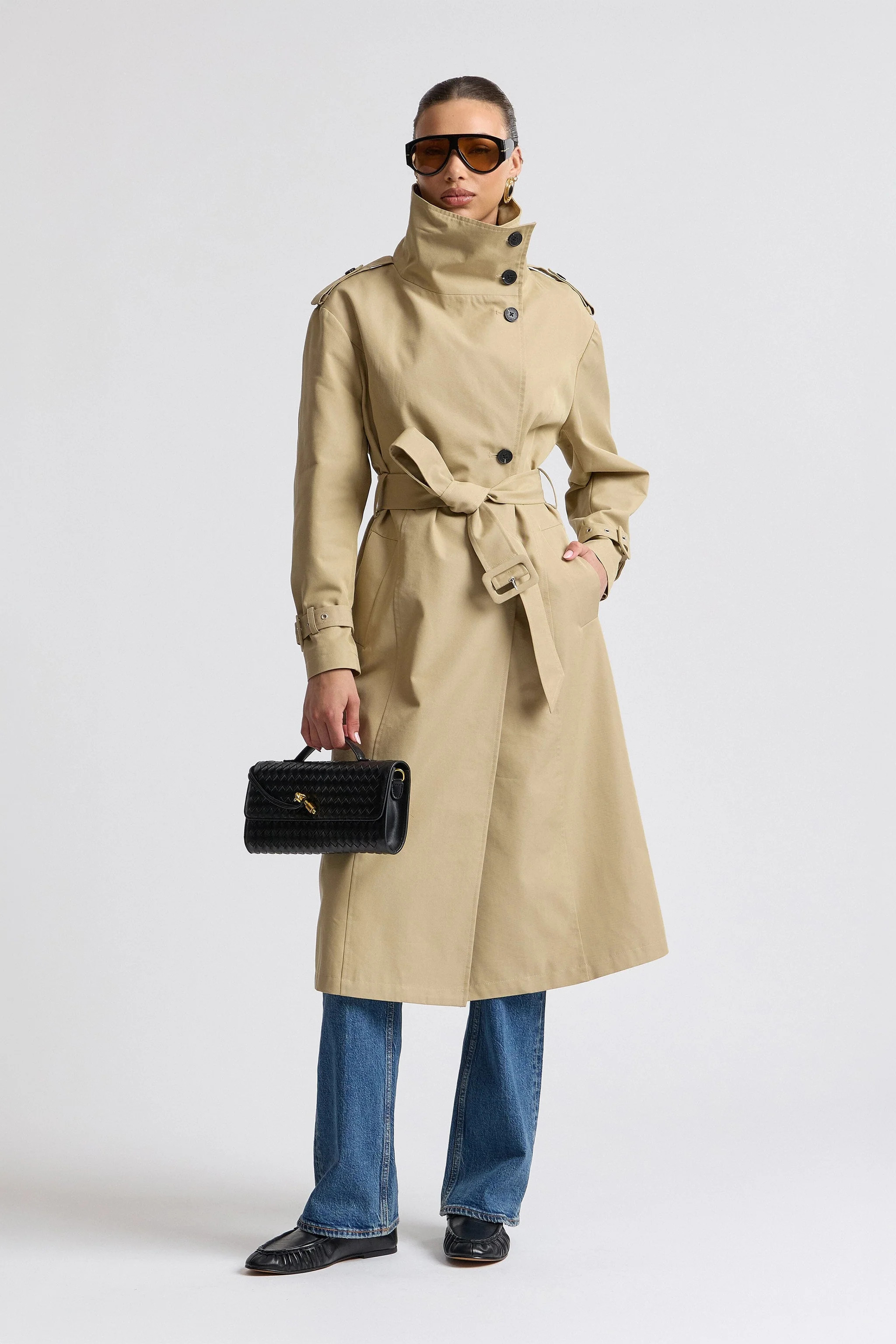 Cotton-Blend Funnel-Neck Belted Trench Coat | Avec Les Filles