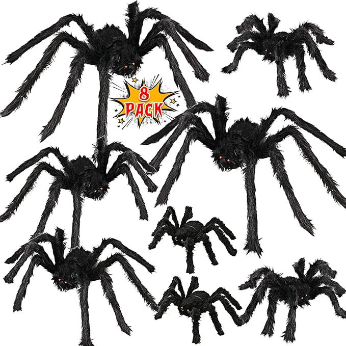 Dreampark Halloween Spider Decorations, 8 Pcs Realistic Hairy Spiders Set, Scary Spider Props for... | Amazon (US)