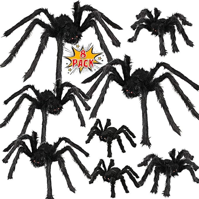 Dreampark Halloween Spider Decorations, 8 Pcs Realistic Hairy Spiders Set, Scary Spider Props for... | Amazon (US)