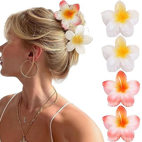 GQLV Hawaiian Flower Claw Hair Accessories for Women - 4PCS Large Nonslip Clips for Thick and Thin Hair, Strong Hold, Cute Banana Clips | Amazon (US)