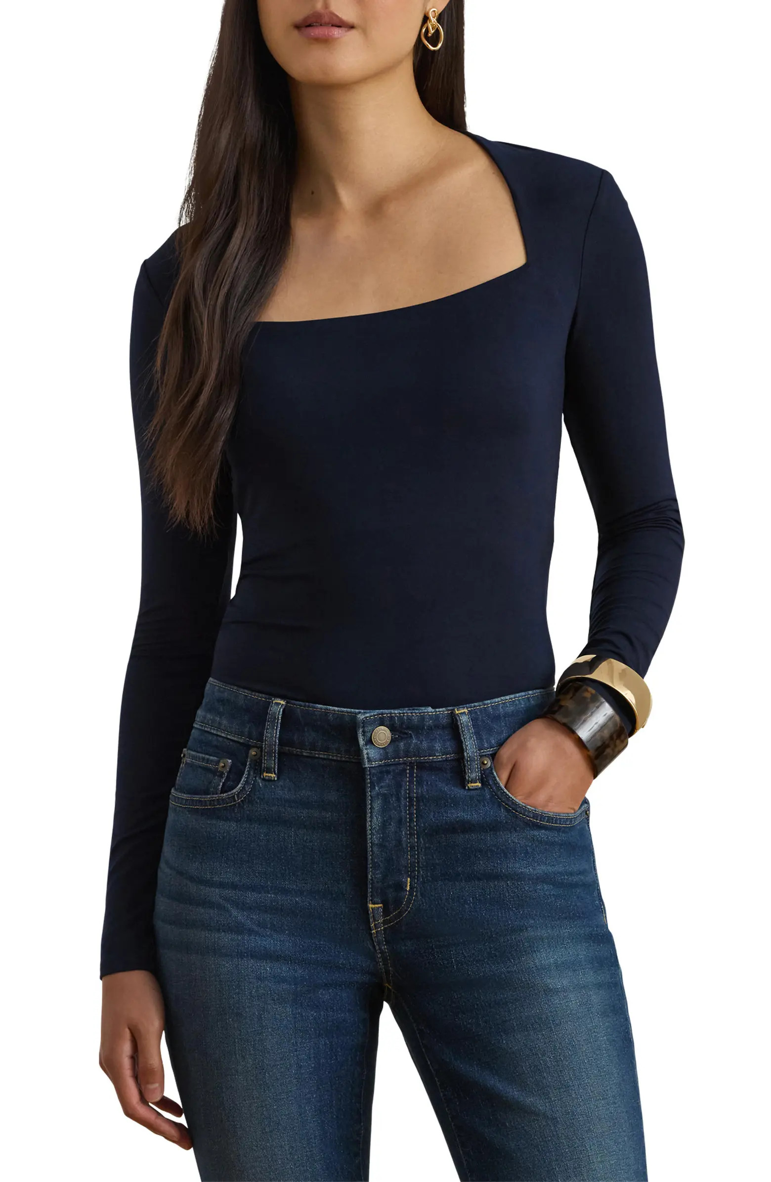 Lauren Ralph Lauren Stretch Jersey Square Neck Top | Nordstrom | Nordstrom