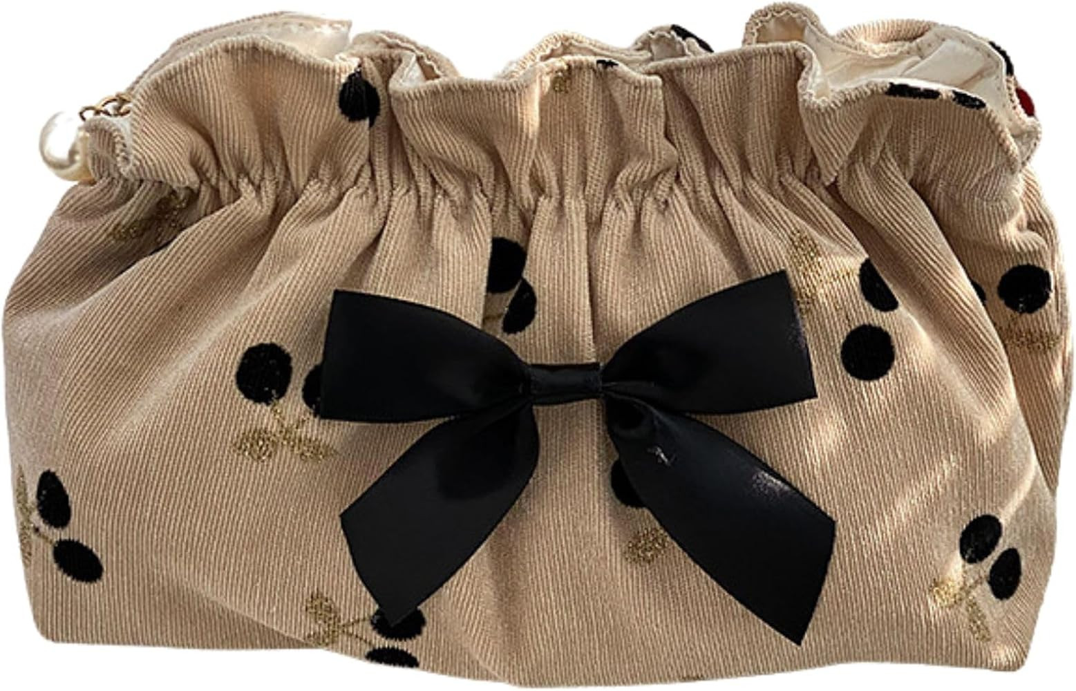 Cosmetic Bag Female Large-Capacity Cosmetic Bag Travel Carrying Bag Corduroy Cherry Bow Storage B... | Amazon (US)