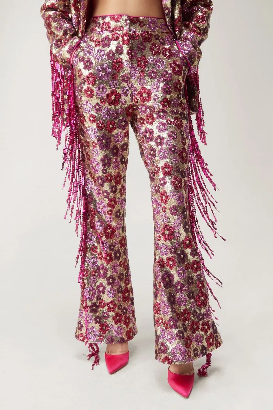 Floral Sequin Flare Pants | Nasty Gal US