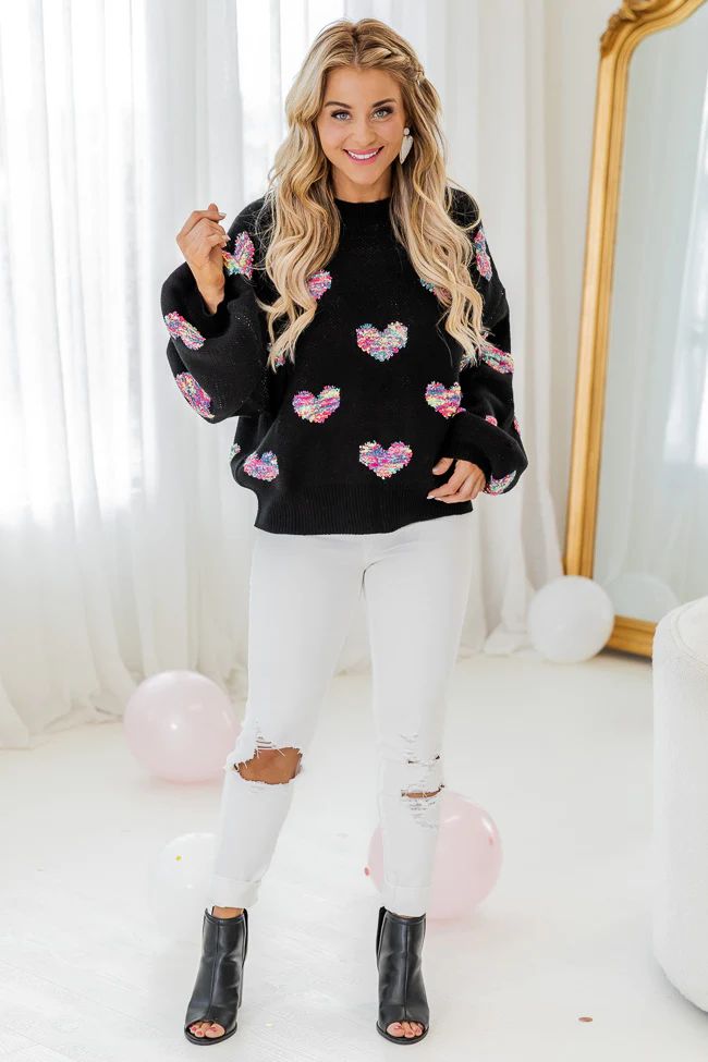 Let's Stay Together Black Multicolor Heart Sweater | Pink Lily