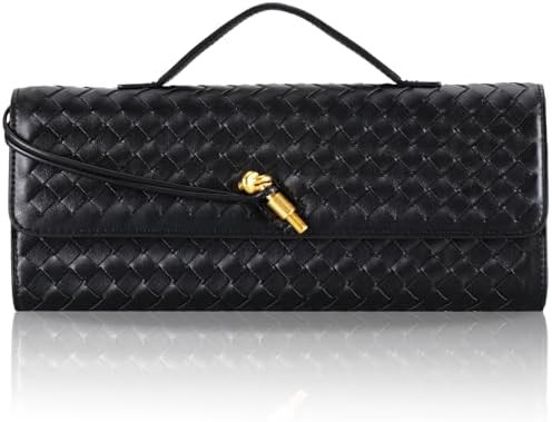 Pu Leather Woven Bag Purse,Black Clutch, Woven Evening Bag For Women 11.8" x 1.7" x 4.9" | Amazon (US)