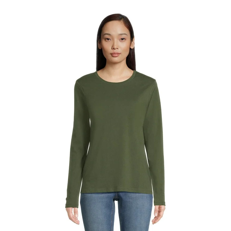 Time and Tru Women's Core Tee with Long Sleeves, Sizes S-3XL | Walmart (US)