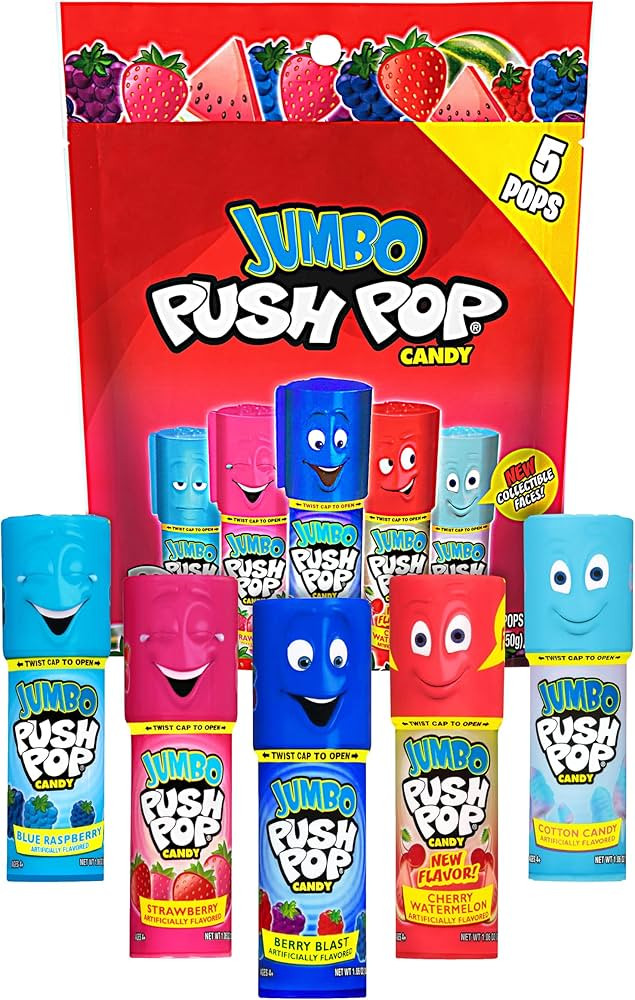 Push Pop Jumbo Individually Wrapped Bulk Lollipop Variety Party Pack - Single Bag of 5 Lollipop S... | Amazon (US)