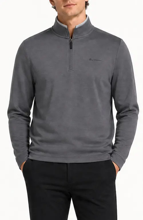 Ben Sherman Textured Knit Quarter Zip Pullover in Dark Grey at Nordstrom, Size Medium | Nordstrom