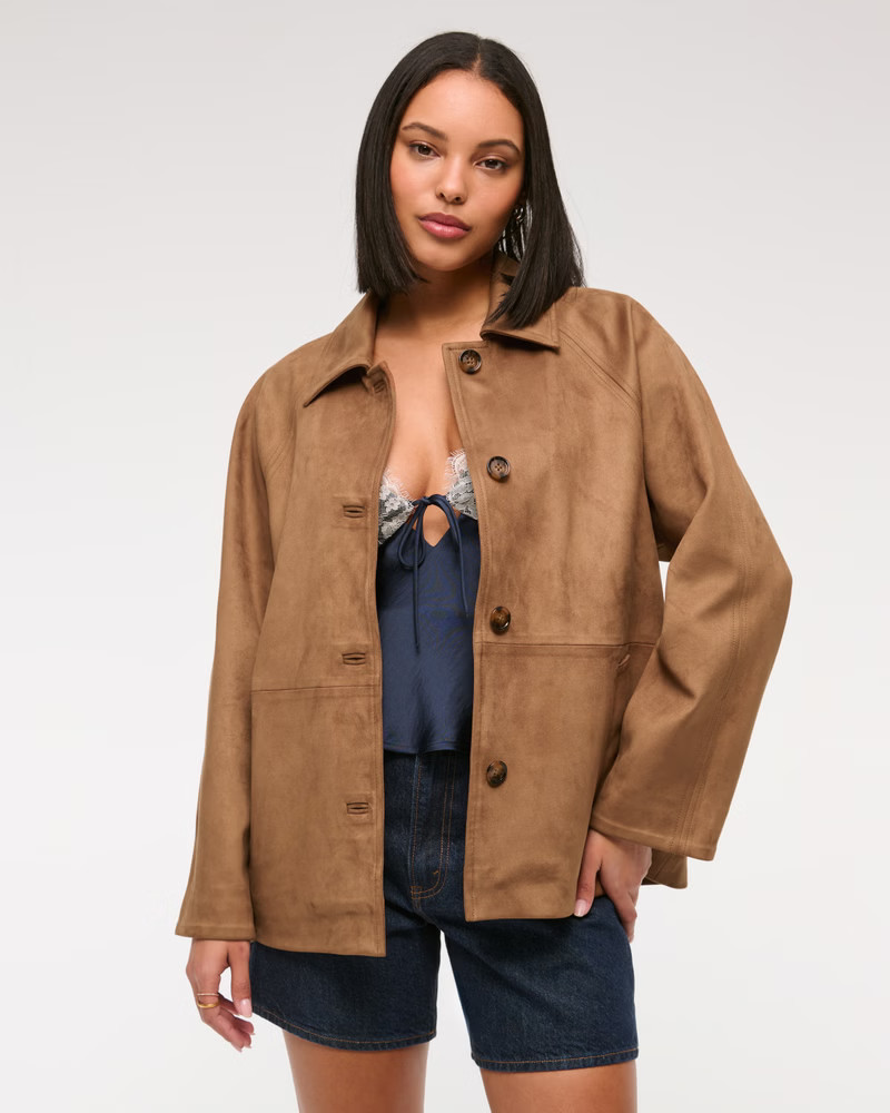Women's Classic Vegan Suede Jacket | Women's Coats & Jackets | Abercrombie.com | Abercrombie & Fitch (UK)