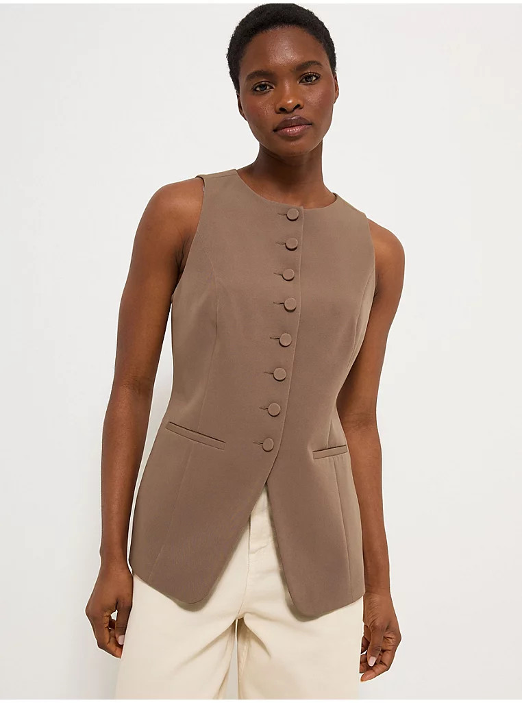 Mocha High Neck Sleeveless Waistcoat | George