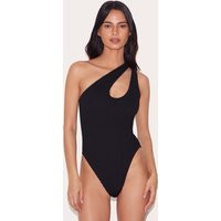 Black Crinkle One Shoulder Cut Out Swimsuit | PrettyLittleThing US